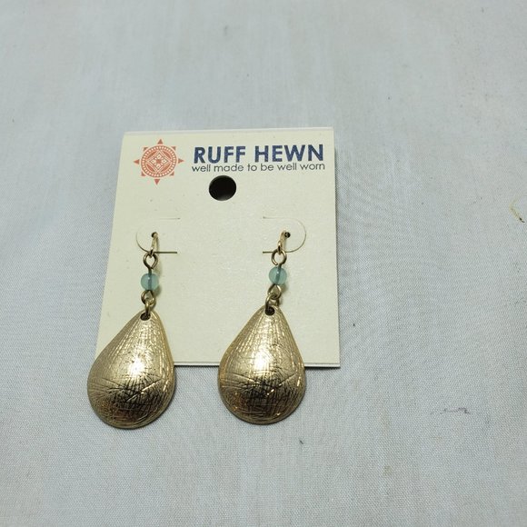 Ruff Hewn Bohemian Gold Teardrop Earrings (fish hook) - Picture 3 of 4